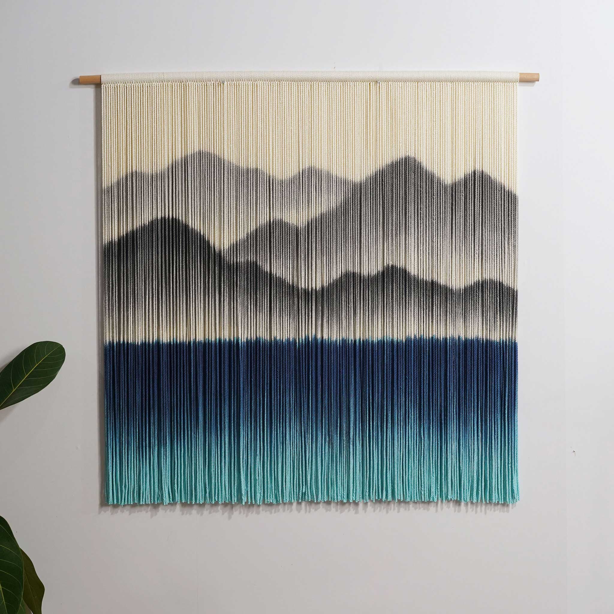 Blue & Grey Textile Art | Dip-Dye Boho Tapestry | yfine